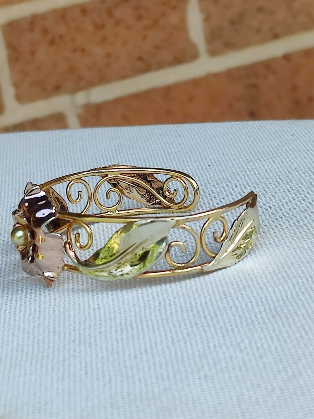 Antique 12k GF Flower Cuff Bracelet - Picture 8 of 8